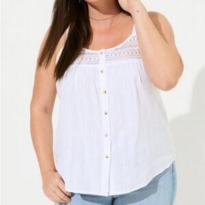 Torrid White Cotton Button Up Embroidered Crochet Tank 2X NWT 40440066